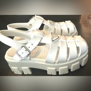 Prada White Rubber Monolith Sandals